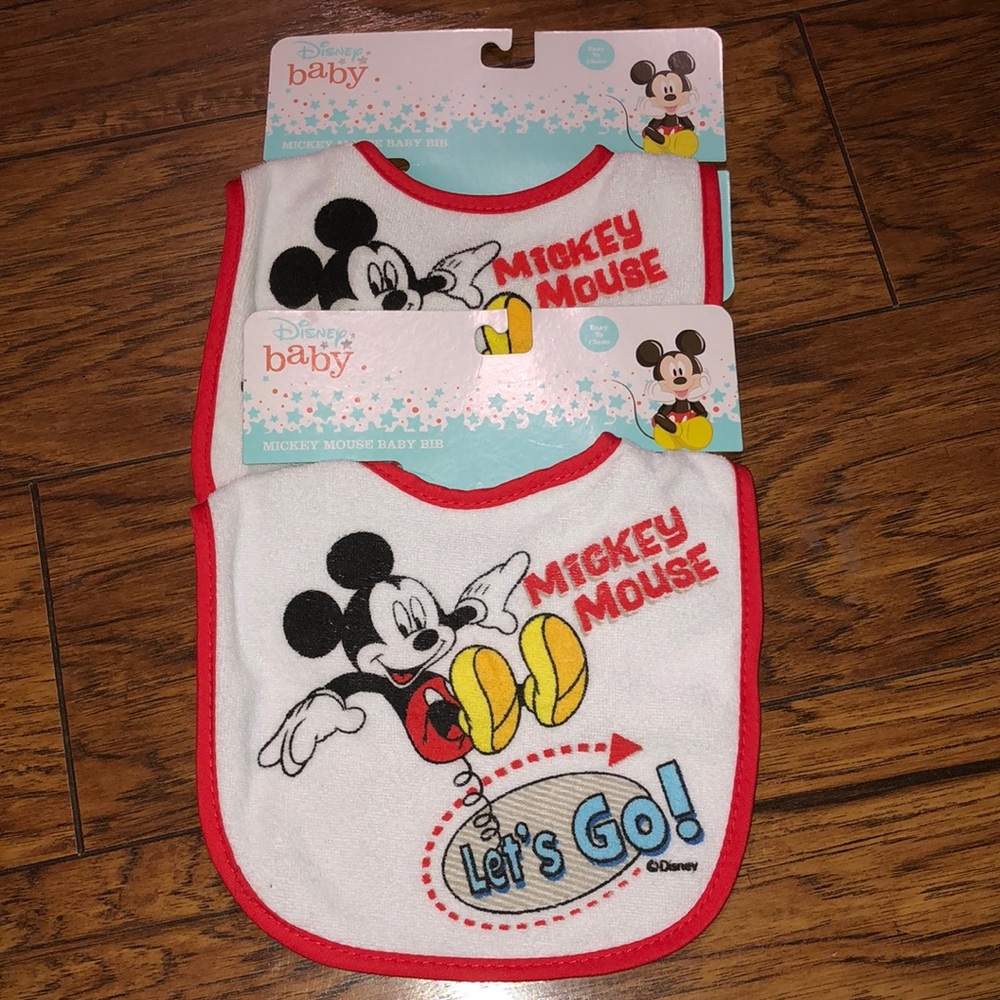 BUNDLE OF 2 DISNEY MICKEY MOUSE BIBS! NEW! SMOKE FREE HOME!